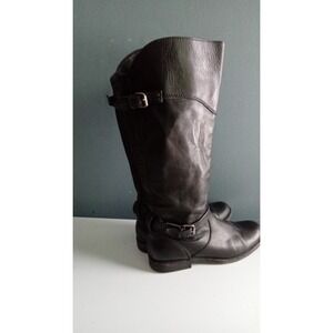 Leather Riding‎ Boots Buckle Accent Tall Knee High Boots